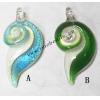 Silver Foil Murano Lampwork Pendant, 32x65x12mm, Sold by PC
