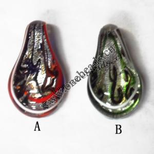 Silver Foil Murano Lampwork Pendant, Leaf 36x62x18mm, Sold by PC