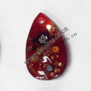 Gold Sand Murano Lampwork Pendant, Flat Teardrop 33x56x17mm, Sold by PC