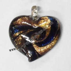 Gold Sand Murano Lampwork Pendant, Heart 42x48x12mm, Sold by PC