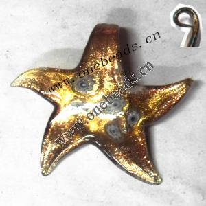 Gold Sand Murano Lampwork Pendant,Star 54x50x7mm, Sold by PC