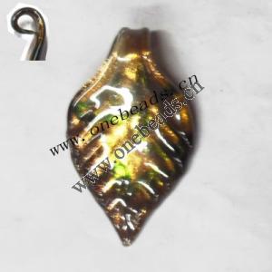 Gold Sand Murano Lampwork Pendant,Leaf 38x64x6mm, Sold by PC