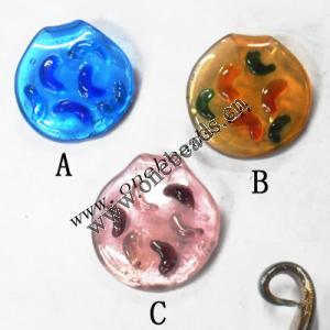 Silver Foil Murano Lampwork Pendant, Flat Round 50x55x14mm, Sold by PC