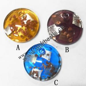 Silver Foil Murano Lampwork Pendant, Flat Round 50x11mm, Sold by PC