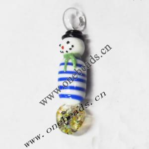 Murano Lampwork Pendant, Snowman 84x17mm, Sold by PC