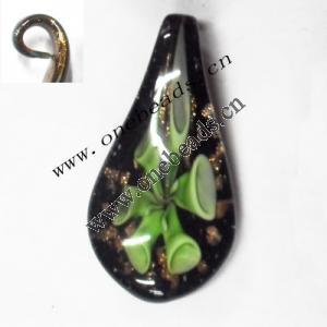 Gold Sand Murano Lampwork Pendant,Leaf 33x52x11mm, Sold by PC