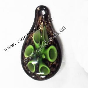 Gold Sand Murano Lampwork Pendant,Teardrop 32x56x15mm, Sold by PC