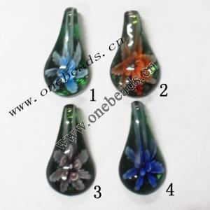 Murano Lampwork Pendant, Leaf 30x56x14mm, Sold by PC