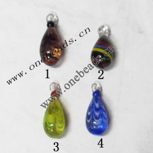 Murano Lampwork Pendant, Teardrop 35x13mm, Sold by PC