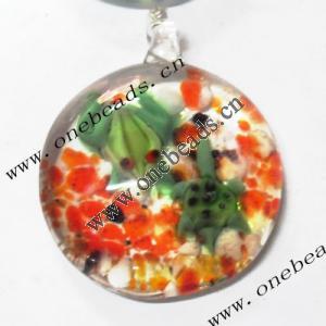 Murano Lampwork Pendant, Flat Round 38x51x13mm, Sold by PC