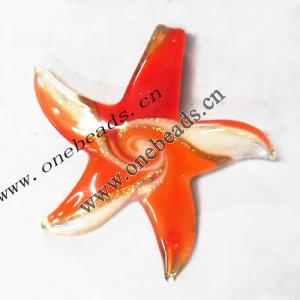 Gold Sand Murano Lampwork Pendant,Star 60x61x7mm, Sold by PC