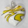 Murano Lampwork Pendant, Heart 45x53x10mm, Sold by PC