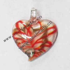 Gold Sand Murano Lampwork Pendant,Heart 43x53x10mm, Sold by PC