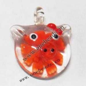  Murano Lampwork Pendant, Pig Head 33x35x13mm, Sold by PC