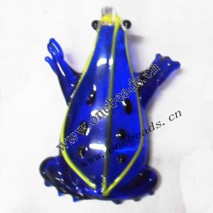  Murano Lampwork Pendant, Frog 31x50x10mm, Sold by PC