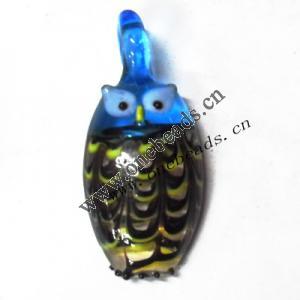  Murano Lampwork Pendant, Owl 21x47x10mm, Sold by PC