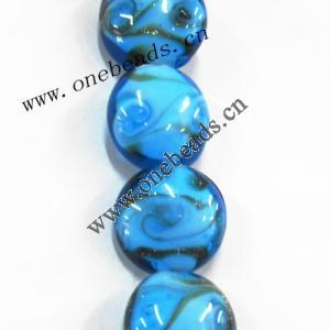 Handmade Lampwork Beads, Flat Round 18x10mm, Sold by PC