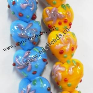 Handmade Lampwork Beads, Heart 20x14mm, Sold by PC