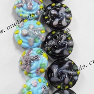 Handmade Lampwork Beads, Flat Round 20x12mm, Sold by PC