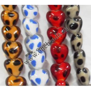 Handmade Lampwork Beads, Heart 20x14mm, Sold by PC