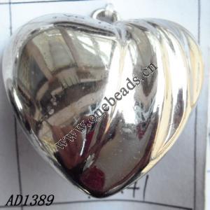 Jewelry findings, CCB plastic Pendant, Heart 41x41mm hole=3mm, Sold by PC