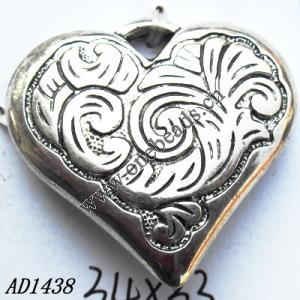 Jewelry findings, CCB plastic Pendant, Heart 34x33mm hole=4mm, Sold by PC