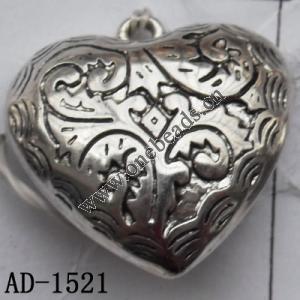 Jewelry Finding CCB plastic Pendant, Heart 34x33mm hole=2mm, Sold by bag