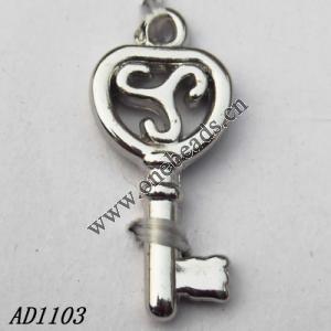 Jewelry findings, CCB plastic Pendant, Key 10x22mm hole=1.5mm, Sold by PC