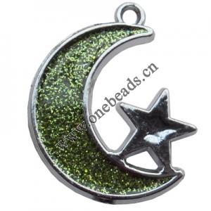  CCB plastic Pendant with enamel, Moon with star 32x38mm hole=3mm, Sold by PC