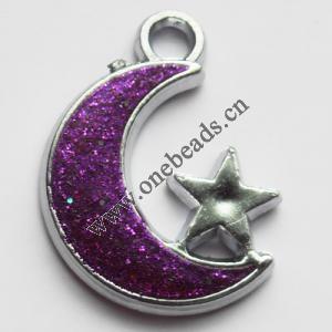  CCB plastic Pendant with enamel, Moon with star 20x26mm hole=3mm, Sold by PC