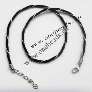 Necklace, Velour and Silver Thread 3mm Sold per 17-Inch Strand