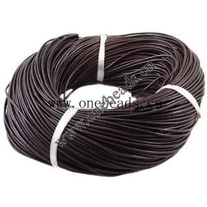 Cowhide Leather Cord, Coffee 2.5mm thick, Sold by Meter