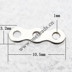 Spacer bars, Iron Jewelry Findings, 3-hole, 10.5x3.2mm hole=1mm, Sold per pkg of 10000