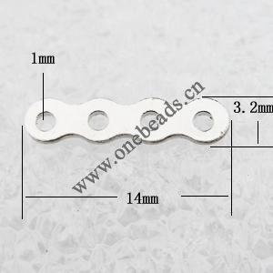 Spacer bars, Iron Jewelry Findings, 4-hole, 14x3.2mm hole=1mm, Sold per pkg of 10000