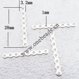 Spacer bars, Iron Jewelry Findings, 8-hole, 28x3.2mm hole=1mm, Sold per pkg of 10000