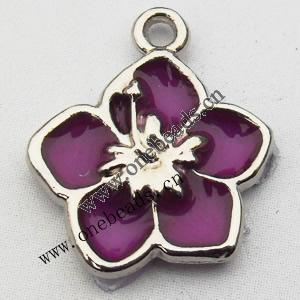 Zinc Alloy Enamel Pendant, Flower 12x14mm, Sold by PC