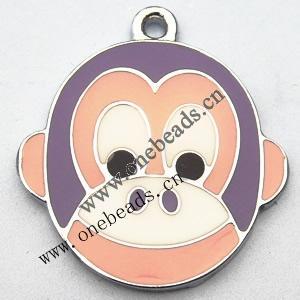 Zinc Alloy Enamel Pendant, Monkey Head 24x26mm, Sold by PC