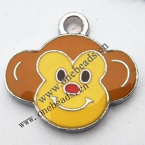 Zinc Alloy Enamel Pendant, Monkey Head 21x20mm, Sold by PC