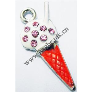 Pendant with Crystal, Nickel-Free & Lead-Free Zinc Alloy Jewelry Findings, Ice cream 13x31mm, Sold by PC 