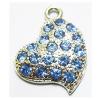 Pendant with Crystal, Nickel-Free & Lead-Free Zinc Alloy Jewelry Findings, Blue heart,20x23mm, Sold by PC 