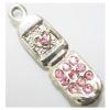 Pendant with Crystal, Nickel-Free & Lead-Free Zinc Alloy Jewelry Findings, Mobile telephone 8x28mm, Sold by PC 