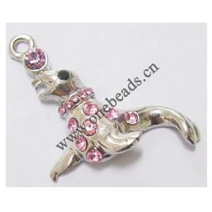 Pendant with Crystal, Nickel-Free & Lead-Free Zinc Alloy Jewelry Findings, Dolphins 29x39mm, Sold by PC 