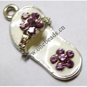 Pendant with Crystal, Nickel-Free & Lead-Free Zinc Alloy Jewelry Findings, Shoes 12x34mm, Sold by PC 