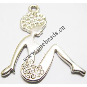 Pendant with Crystal, Nickel-Free & Lead-Free Zinc Alloy Jewelry Findings, Begum angel 37x38mm, Sold by PC 