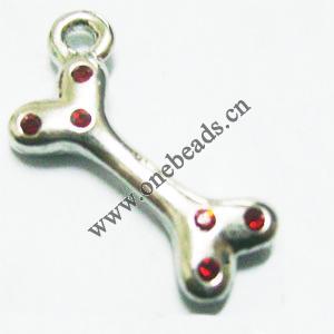 Pendant with Crystal, Nickel-Free & Lead-Free Zinc Alloy Jewelry Findings, Bone 11x21mm, Sold by PC 