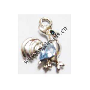 Pendant with Crystal, Nickel-Free & Lead-Free Zinc Alloy Jewelry Findings, Rooster 13x19mm, Sold by PC 