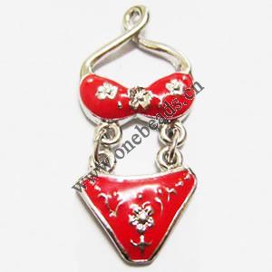Pendant with Crystal, Nickel-Free & Lead-Free Zinc Alloy Jewelry Findings, Bra 18x39mm, Sold by PC 