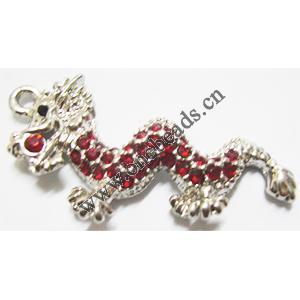 Pendant with Crystal, Nickel-Free & Lead-Free Zinc Alloy Jewelry Findings, Dragon 17x41mm, Sold by PC 