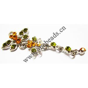 Pendant with Crystal, Nickel-Free & Lead-Free Zinc Alloy Jewelry Findings, Butterfly 23x56mm, Sold by PC 
