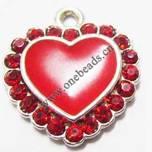 Pendant with Crystal, Nickel-Free & Lead-Free Zinc Alloy Jewelry Findings, Cordiform ,20x22mm, Sold by PC 